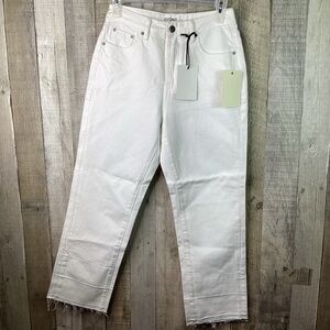 EVIDNT Los Angeles Size 25 Essen Relaxed Cropped Ankle Raw Hem White Denim Jeans